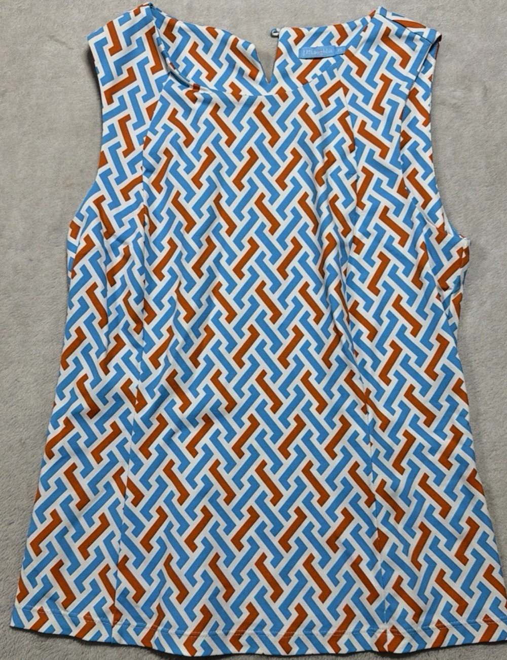 J.McLaughlin Tank Top XS Womens Blue Orange Geometric Lattice Sleeveless Blouse